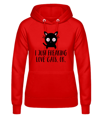 I Just Freaking Love Cats - Women's Hoodie - Red - Front