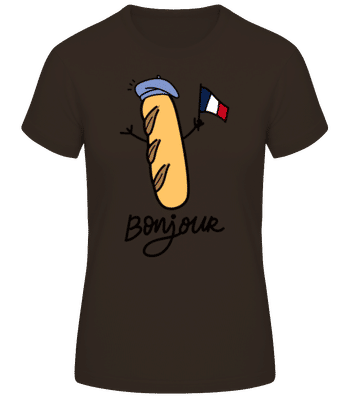 France Baguette Bonjour Bérèt - T-shirt standard Femme - Marron - Devant