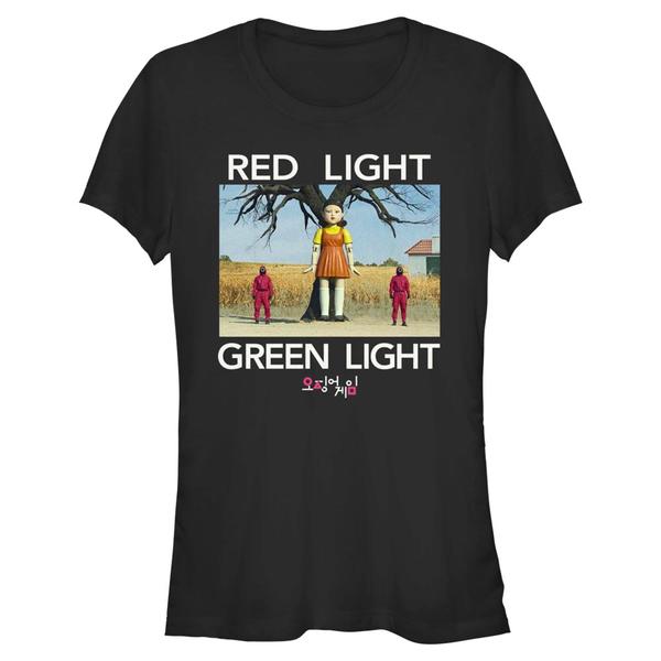 Preview: Netflix - Squid Game - Doll & Guards Red Light Green Light - Women's T-Shirt - Black - Front