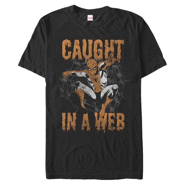 Preview: Marvel - Spider-Man - Spider-Man Caught - Halloween - Men's T-Shirt - Black - Front