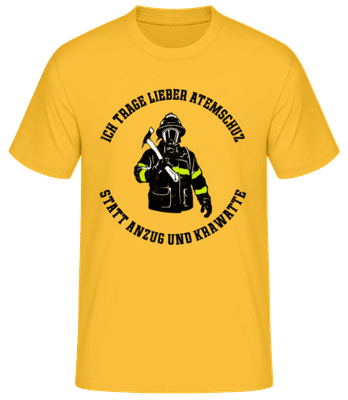 Lieber Atemschutz Statt Anzug - Männer Basic T-Shirt - Goldgelb - Vorne