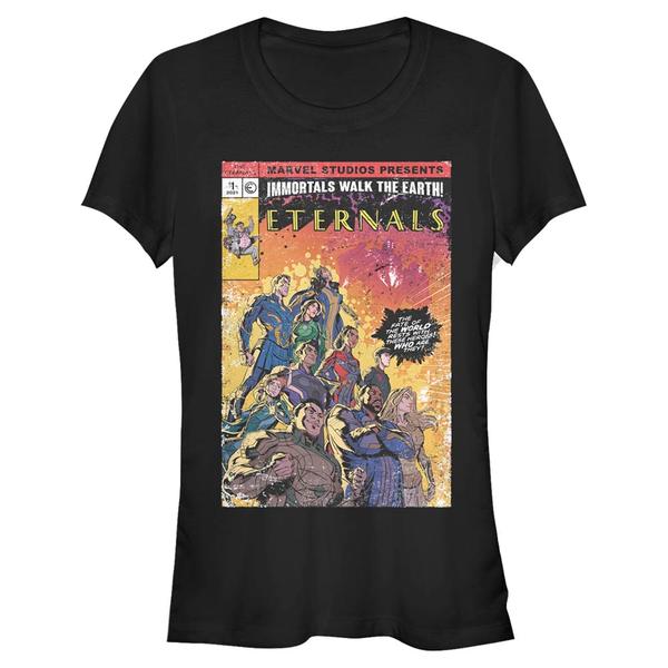 Aperçu: Marvel - Eternals - Photo de groupe Vintage Style Comic Cover - Femme T-shirt - Noir - Devant