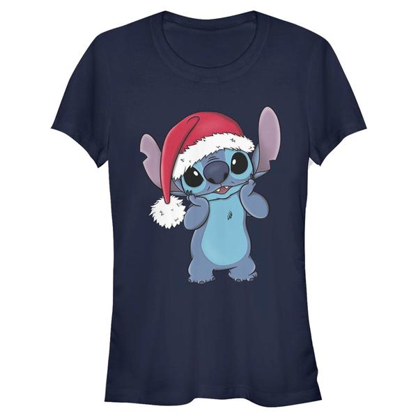 Aperçu: Disney Classics - Lilo & Stitch - Stitch Wearing Santa Hat - Christmas - Femme T-shirt - Bleu marine - Devant