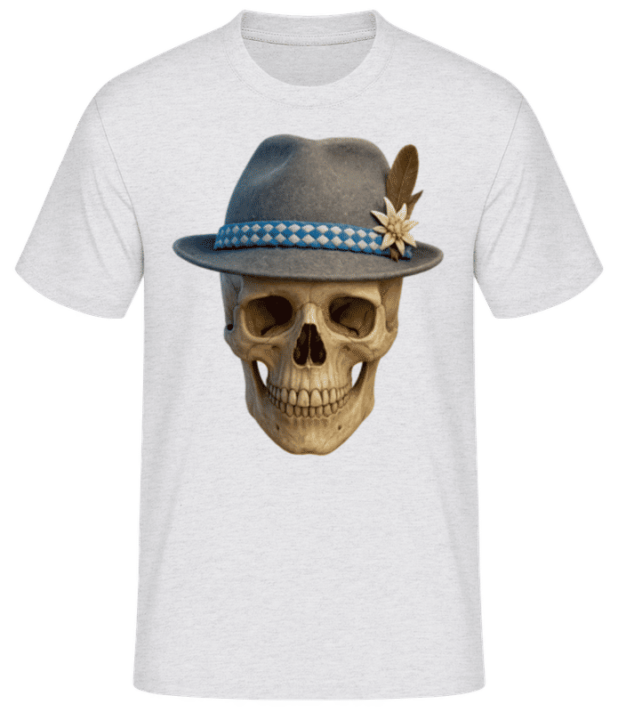 Vorschau: Totenkopf Mit Filzhut - Männer Basic T-Shirt - Grau meliert - Vorne
