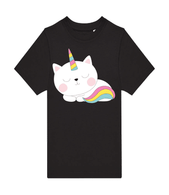 Schlafende Einhorn Katze - Kinder T-Shirt B&C - Schwarz - Vorne