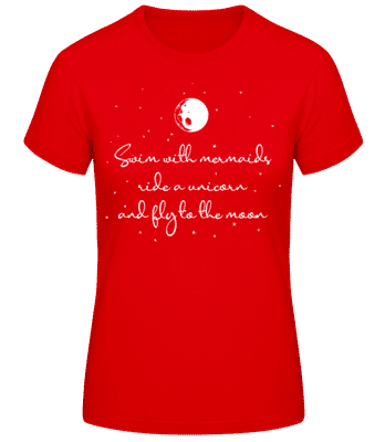 Mermaids Unicorn And Fly To The Moon - T-shirt standard Femme - Rouge - Devant