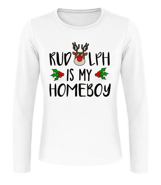 Vorschau: Rudolph Is My Homeboy - Frauen Longsleeve Basic - Weiß - Vorne