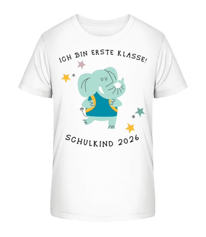 Vorschau: Schulkind 2026 Elefant - Kinder Bio T-Shirt Stanley Stella 2.0 - Weiß - Vorne