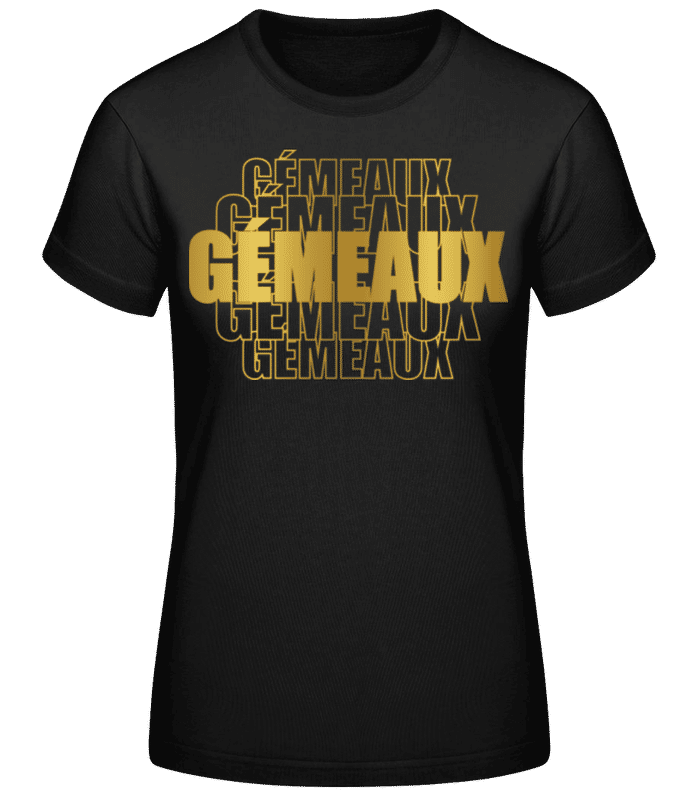 Aperçu: Écriture Doré Astrologique Gémeaux - T-shirt standard Femme - Noir - Devant