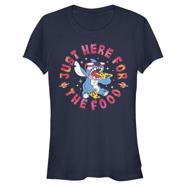Aperçu: Disney Classics - Lilo & Stitch - Stitch Pizza - Femme T-shirt - Bleu marine - Devant