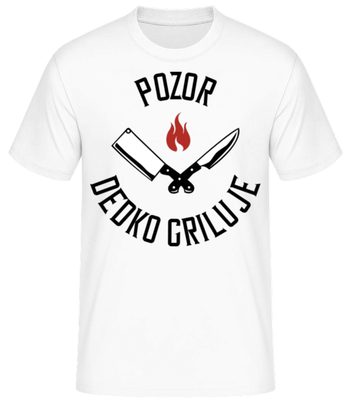Náhľad: Pozor Dedko Griluje - Pánske basic tričko - Biela - Predné