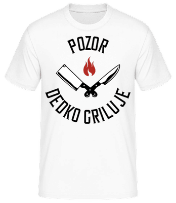 Pozor Dedko Griluje - Pánske basic tričko - Biela - Predné