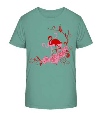 Flamingos Flowers - Kid's Organic T-Shirt Stanley Stella 2.0 - Teal - Front