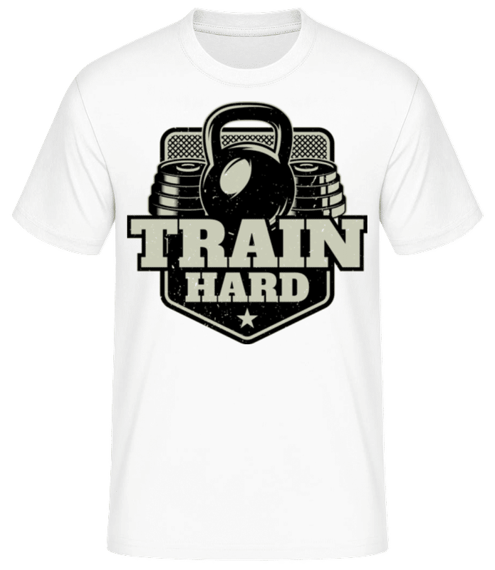 Vista previa: Train Hard - Camiseta básica para hombre - Blanco - delante