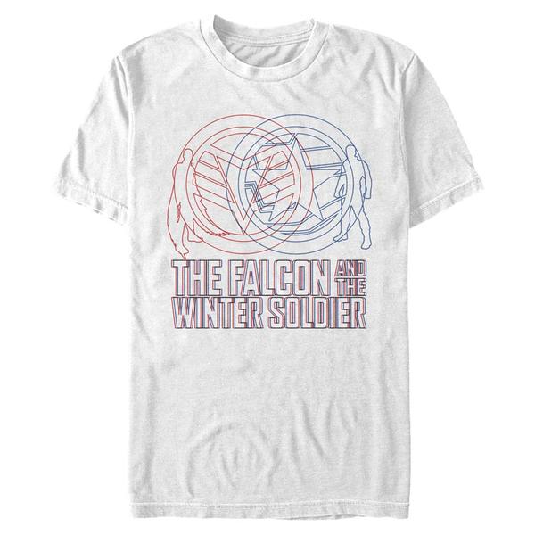 Aperçu: Marvel - Falcon et le soldat de l'hiver - Photo de groupe Red Blue Wireframe - Homme T-shirt - Blanc - Devant