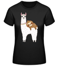 Lama Mit Faultier - Frauen Basic T-Shirt - Schwarz - Vorne