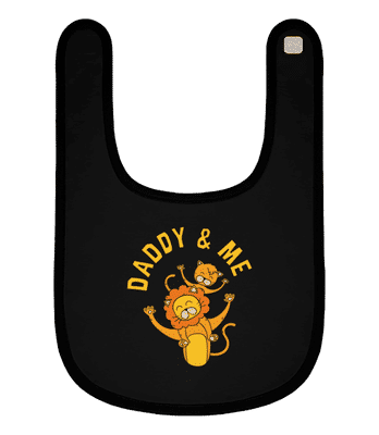 Daddy And Me Lion - Organic Baby Bib - Black - Front