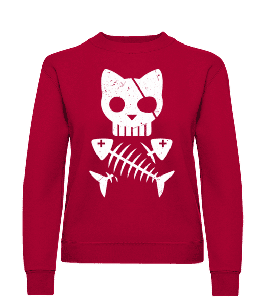 Aperçu: Squelette pirate de chats - Sweatshirt Femme - Rouge - Devant