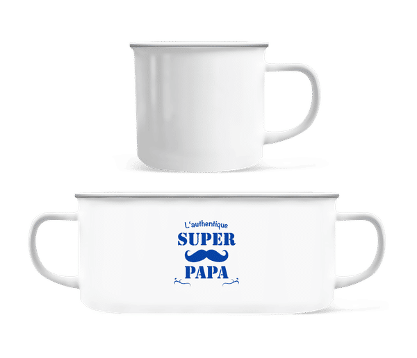 Aperçu: L'Authentique Super Papa - Tasse Émaillée - Blanc - Devant