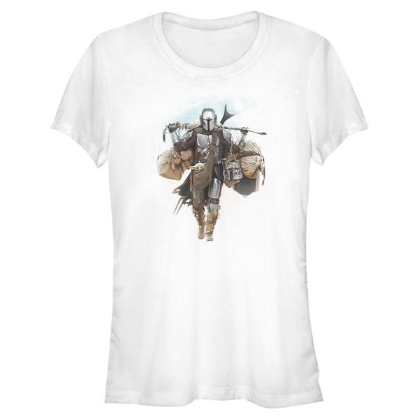 Aperçu: Star Wars - The Mandalorian - Mando & Child Walking Mando - Femme T-shirt - Blanc - Devant