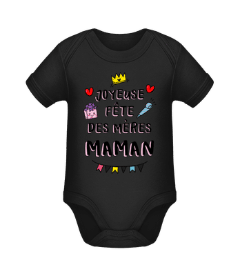 Joyeuse Fête Des Mères Maman - Body manches courtes bio - Noir - Devant