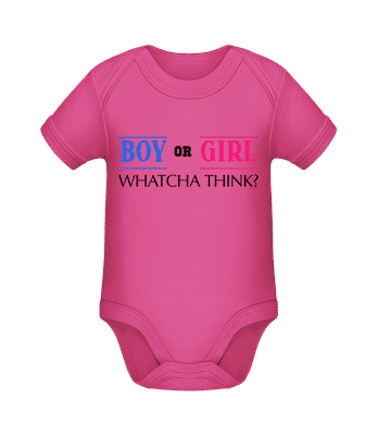 Boy Or Girl - Whatcha Think? - Baby Bio Strampler - Magenta - Vorne