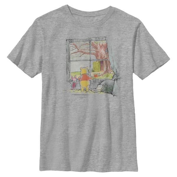 Preview: Disney Classics - Winnie the Pooh - Pú & prasátko Winnie Window - Kids T-Shirt - Heather grey - Front