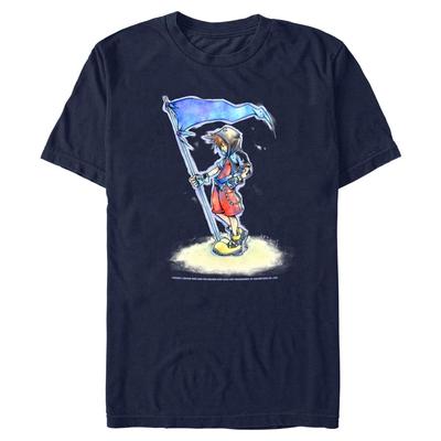Disney - Kingdom Hearts - Sora With Flag - Homme T-shirt - Bleu marine - Devant