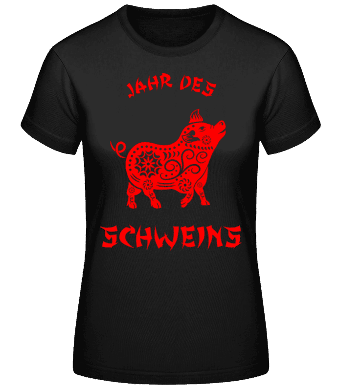 Vorschau: Chinesisches Zeichen Jahr Des Schweins - Frauen Basic T-Shirt - Schwarz - Vorne