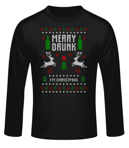 Vorschau: Merry Drunk I Am  Christmas - Männer Longsleeve Basic - Schwarz - Vorne Vorschau: Merry Drunk I Am  Christmas - Männer Longsleeve Basic - Schwarz - Vorne