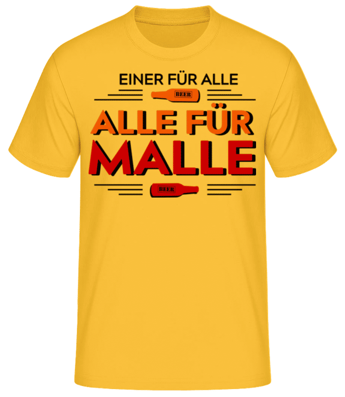Vorschau: Einer Für Alle Alle Für Malle - Männer Basic T-Shirt - Goldgelb - Vorne