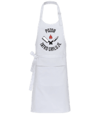Pozor Tatko Griluje - Profesionálna zástera - Biela - Predné