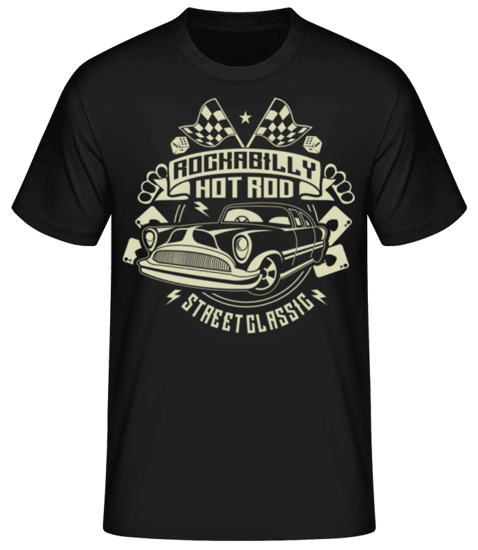 Vista previa: Rockabilly Hotrod - Camiseta básica para hombre - Negro - delante
