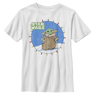 Star Wars - The Mandalorian - The Child Snow Baby Lights - Christmas - Kids T-Shirt - White - Front