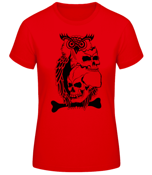 Aperçu: Tatouage de crânes de hibou noir - T-shirt standard Femme - Rouge - Devant