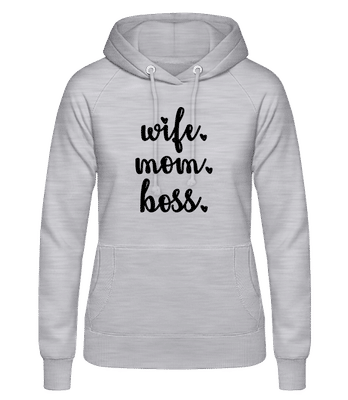 Motif Wife Mom Boss - Sudadera con capucha para mujer - Gris moteado - delante