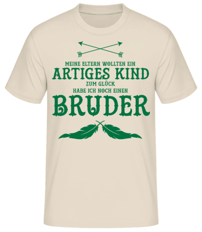 Vorschau: Zum Glück Habe Ich Einen Bruder - Männer Basic T-Shirt - Creme - Vorne
