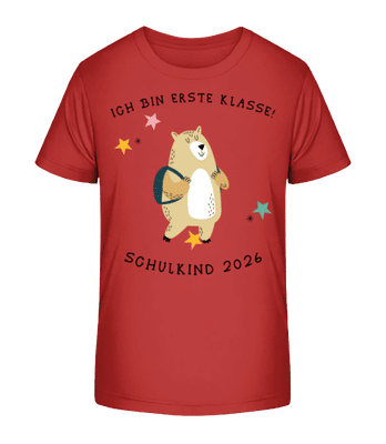 Schulkind 2026 Bär - Kinder Bio T-Shirt Stanley Stella 2.0 - Rot - Vorne