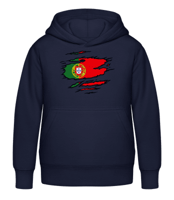  Drapeau déchiré Portugal - Sweat à capuche Enfant - Bleu marine - Devant