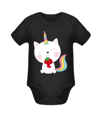 Einhorn Katze Mit Erdbeere · Baby Bio Strampler