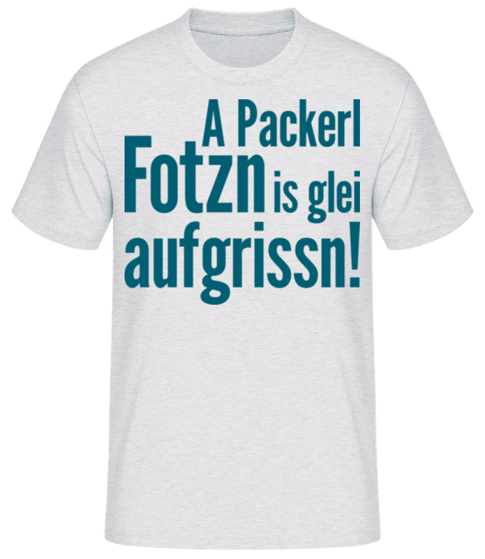 Vorschau: A Packerl Fotzn Is Glei Aufgrissn - Männer Basic T-Shirt - Grau meliert - Vorne