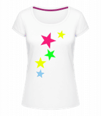 Bunte Sterne - Frauen T-Shirt U-Ausschnitt - Weiß - Vorn