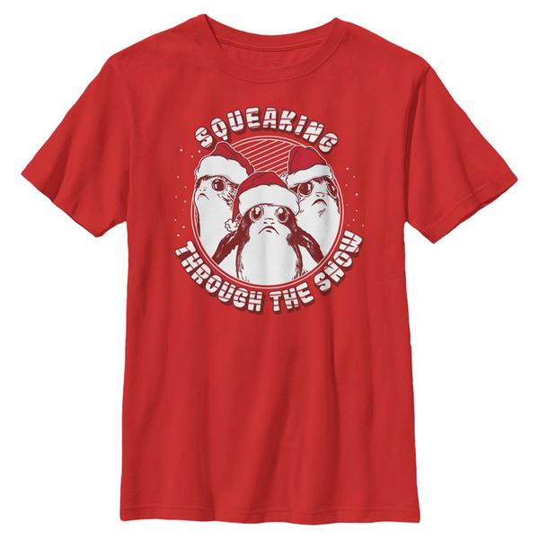 Vorschau: Star Wars - Das Erwachen der Macht - Porg Squeaking Through the Snow - Weihnachten - Kinder T-Shirt - Rot - Vorne