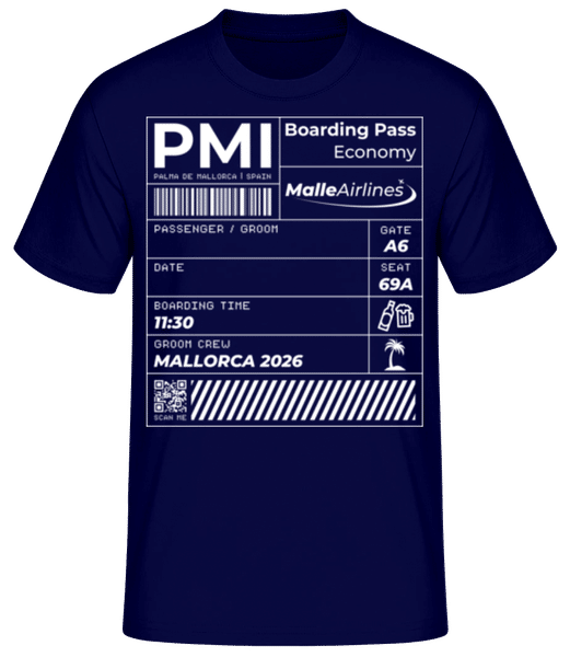 Vorschau: Groom Boarding Pass Mallorca JGA - Männer T-Shirt B&C - Marine - Vorne