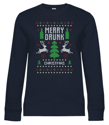 Merry Drunk Christmas - Frauen Standard Pullover - Marine - Vorne
