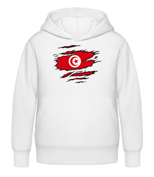 Aperçu: Drapeau déchiré Tunisie - Sweat à capuche Enfant - Blanc - Devant
