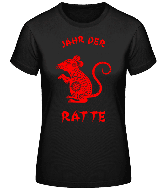 Vorschau: Chinesisches Zeichen Jahr Der Ratte - Frauen Basic T-Shirt - Schwarz - Vorne