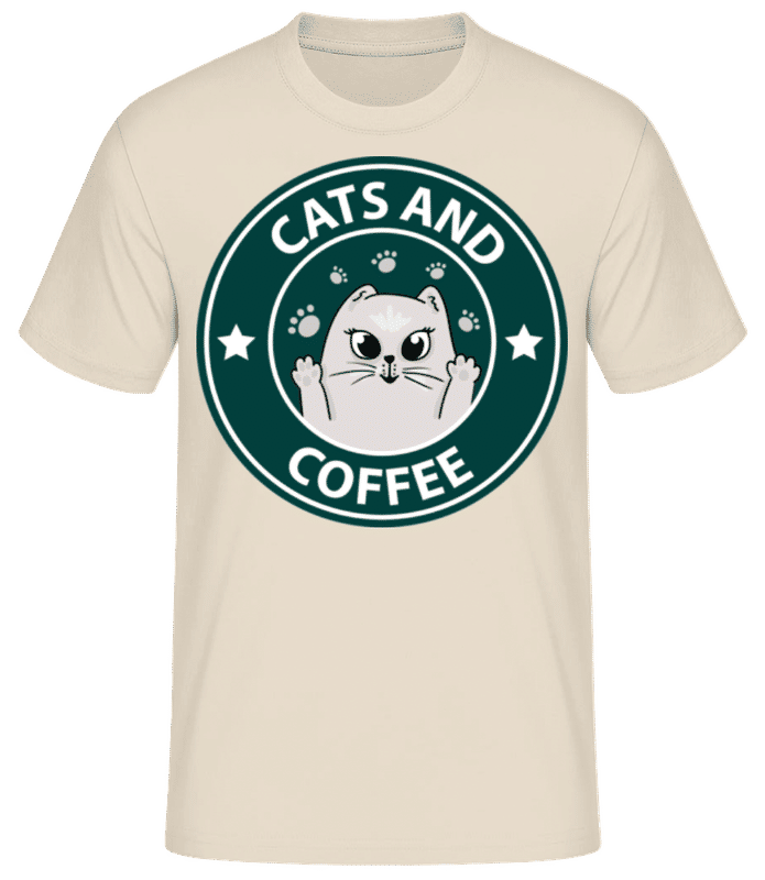 Náhled: Cats And Coffee - Pánské basic tričko - Krémová - Napřed