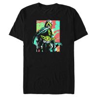 Star Wars - The Mandalorian - Mandalorian & the Child Neon Mando - Hombres Camiseta - Negro - delante
