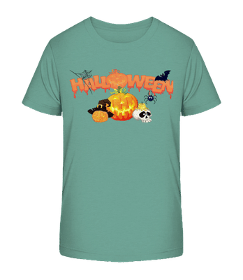 Halloween Kürbis Rabe - Kinder Bio T-Shirt Stanley Stella 2.0 - Blaugrün - Vorne